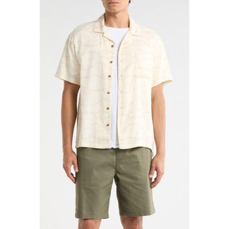 Brixton Bunker Slub Print Camp Shirt in Whitecap/Black Swallows at Nordstrom, Size Xx-Large