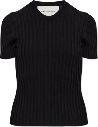 Ami Round-neck Knitwear, female, Black, Size: XS Pleated Top