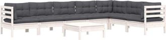 vidaXL Muebles De Jard&iacute;n 8 Pzas Con Cojines Blanco Madera Maciza Pino Vidaxl