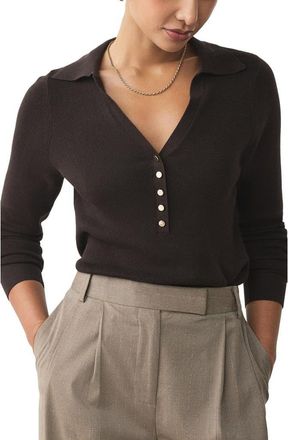 Next Collar Rib Cotton Blend Top in Brown at Nordstrom, Size Medium