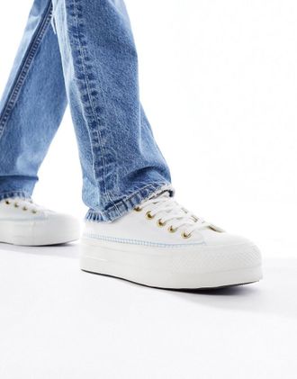 Converse Chuck Taylor All Star Lift Ox - Sneakers con plateau bianche con cuciture artigianali-Bianco
