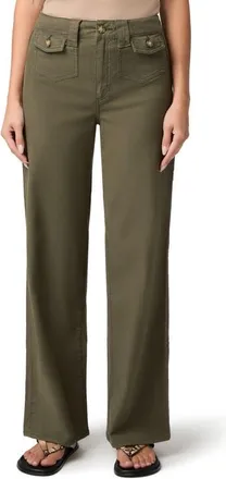 Paige Anessa Flap Pocket High Waist Wide Leg Jeans in Vintage Forester Green at Nordstrom, Size 29