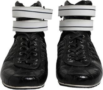 Dolce & Gabbana Black Quilted Leather Lace Up Sneakers Mens Shoes