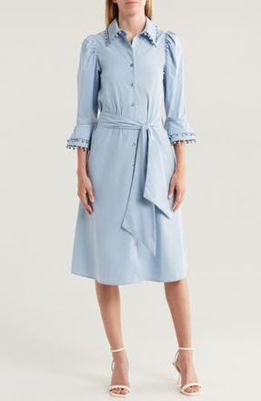 By Design Lucia Stretch Cotton Poplin Shirtdress in Dusty Blue at Nordstrom Rack, Size X-Small