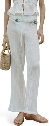 Mango Satin Drawstring Wide Leg Pants in White at Nordstrom, Size X-Large