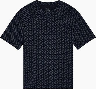 A|X Armani Exchange Mens Regular Fit Monogram Logo Black T-Shirt - Size: 36