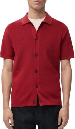 Mango Short Sleeve Knit Button-Up Shirt in Red at Nordstrom, Size Medium