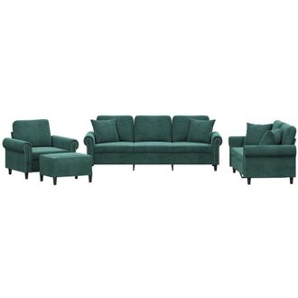 vidaXL Juego De Sof&aacute;s Con Cojines 4 Piezas Terciopelo Verde Oscuro Vidaxl