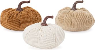 Melrose International Plush Corduroy Fabric Pumpkin (Set of 3) - White, Brown