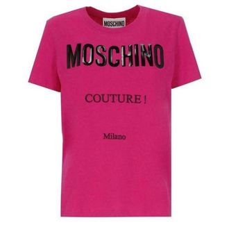 Moschino Heren Couture Glanzend Logo T-Shirt (Roze)