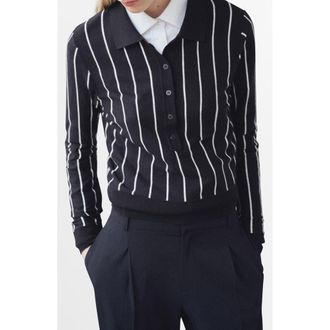 Mango Stripe Polo Sweater in Navy at Nordstrom Rack, Size X-Small