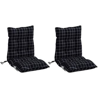 vidaXL Cuscini Sedia Schienale Basso 2 pz Quadri Nero Tessuto Oxford Vidaxl