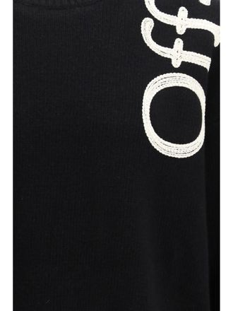 Off-white Mens Knit Crewneck Vertical Bookish Logo Wool Black Sweater