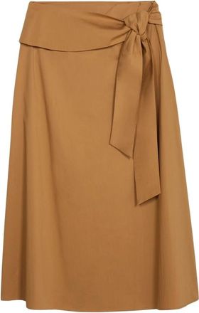 Oltre Midi Poplin Rok met Ceintuur - Dames - Midirokken - Bruin - S - Katoen - Rokken