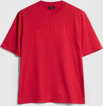 Gucci Cotton Jersey T-shirt With Devor&eacute; Detail, Size M, Red