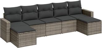 vidaXL Vidaxl - Set De Sof&aacute;s De Jard&iacute;n 7 Piezas Con Cojines Rat&aacute;n Pe Gris