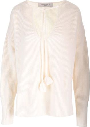 Golden Goose Ribbed Wool Sweater Knitwear Bianco-Donna