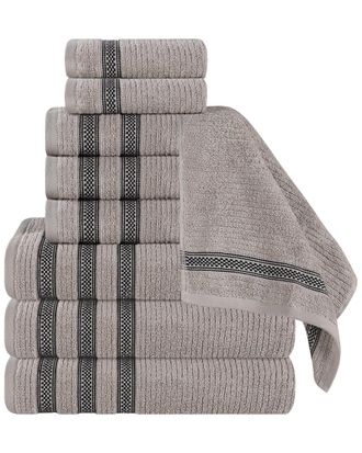 Superior Brea Zero Twist Cotton Ribbed Geometric Border Plush 9Pc Towel Set