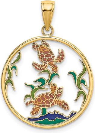 Diamond2Deal 14k Yellow Gold Enamel Sea Turtles In Circle Charm