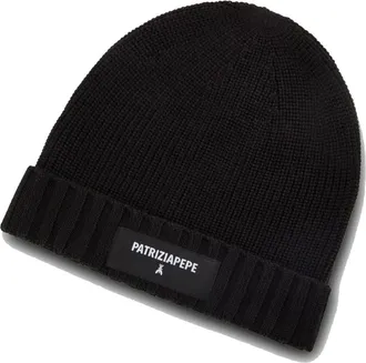 Patrizia Pepe Berretto a coste con logo applicato - - Accessories - Donna - Nero - ONE SIZE