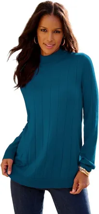 Roaman's Plus Size Drop Needle Mockneck Lightweight Sweater Knit in Ocean Teal at Nordstrom, Size Small