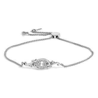 House of Brilliance Sterling Silver 1/10 Cttw Diamond Keyhole Charm Bolo Bracelet