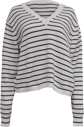 Theory Stiped V-Neck Sweater in White Cotton