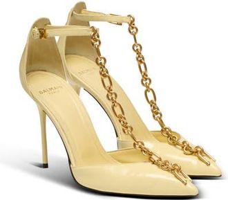 Balmain Sync patent leather stilettos in Yellow at Nordstrom, Size 37