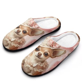 Generic Chihuahua Baseball with Hat Womens Slippers Warm House Slippers Indoor House Shoes with Anti-Skid Rubber Sole