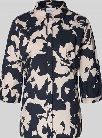 Comma Bluse mit 3/4-Arm und verdeckter Knopfleiste in Marine, Gr&ouml;&szlig;e 34