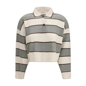 Brunello Cucinelli Gestreepte Wol en Kasjmier Polo - Dames - Truien - Veelkleurig - Maat: M Wol