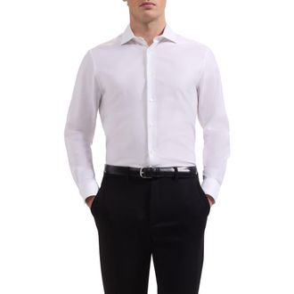 Bugatchi Axel Shaped Fit Stretch Cotton Button-Up Shirt in White at Nordstrom, Size Xxx-Large