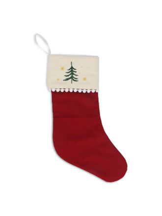 Gisela Graham Red, Cream Stocking with Tree Design