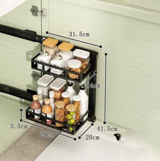 OEM Estante De Almacenamiento Bajo El Fregadero De La Cocina, Cesta Deslizante De Pared, Almacenamiento Para Armarios Y Ba&ntilde;o, Doble Capa, 30 Cm