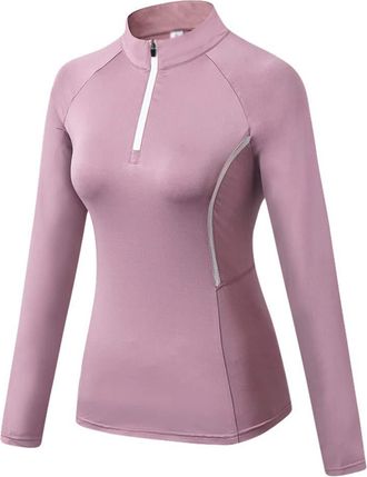 LaoZan Unisex Half-Zip Long Sleeve Shirt Quick Dry Breathable Running Top Base Layer Sportswear Clothing (Pink(Women), S)