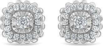 House of Brilliance 925 Sterling Silver 1/2 Cttw Round-Cut Diamond Halo Cluster Stud Earring