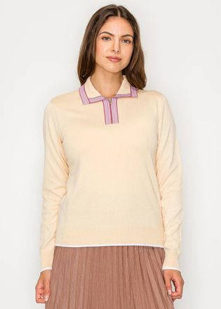 YAL New York Soft Beige Zip-Neck Knit Sweater