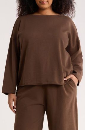 Eileen Fisher Bateau Neck Organic Cotton Sweatshirt in Wren at Nordstrom, Size 1 X