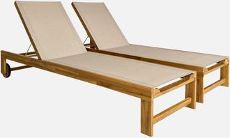 Sweeek Tumbona De Madera De Acacia, Multiposici&oacute;n, Con Ruedas, Set De 2