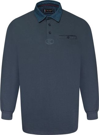 KAM Jeanswear Mens Long Sleeve Denim Collar Rugby Polo Shirt - Blue - 4XL