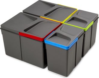 Emuca Emuca Kit De Contenedores De Reciclaje Para Caj&oacute;n De Cocina Recycle Altura 216mm, 2x12litros, 2x6litros, Pl&aacute;stico Gris Antracita