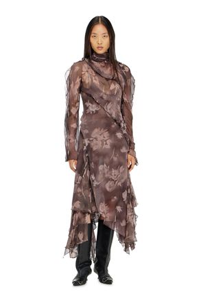 Diesel Asymmetric midi dress in chiffon and silk-crepe - Dresses - Woman - Brown