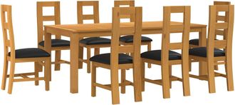 vidaXL Conjunto De Comedor 9 Uds. Negro Madera De Roble S&oacute;lido Vidaxl