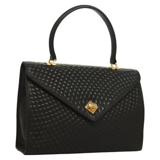 Bally Vintage Handbag Quilted Leather Black Leather Handbag (Pre-Owned)