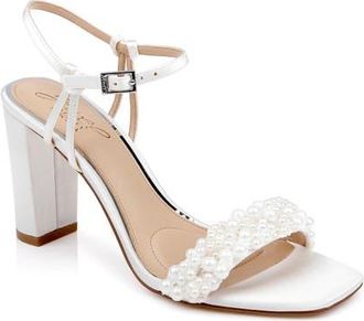 Badgley Mischka Peoria Ankle Strap Sandal in Ivory Satin at Nordstrom, Size 6.5