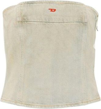 Diesel Denim Strapless Top With Design And High-Quality Cotton Fabric