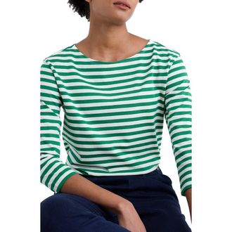 Seasalt Cornwall Sailor Stripe Three-Quarter Sleeve Organic Cotton Top in Mini Cornish Glade Chalk at Nordstrom Rack, Size 8 Us / 12 Uk
