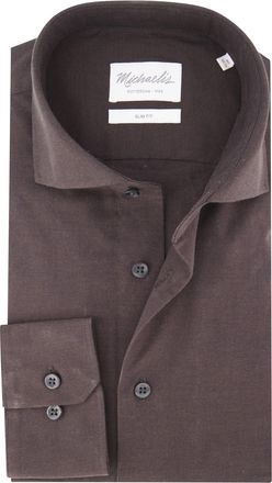 Michaelis katoenen Michaelis overhemd bruin slim fit effen