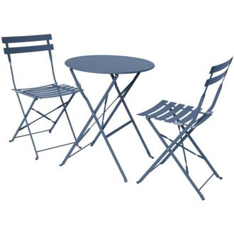 Sweeek Sweeek - Folding metal bistro garden table with 2 chairs, Emilia, Grey Blue, 60x60x71 cm