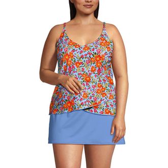 Lands End Tulip Hem Tankini Top in Blue Springside Floral at Nordstrom, Size 2X